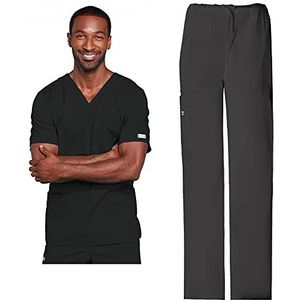 Cherokee Scrub Set voor mannen of vrouwen, traditionele pasvorm 4 zakken V-hals top 4725 met 5 zakken natuurlijke stijging cargo broek 4043, zwart - 4XL Top / 4XL broek