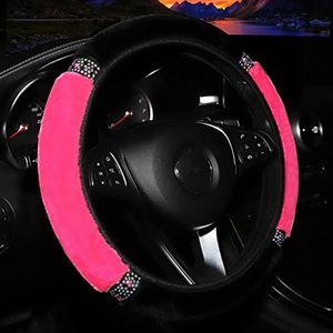 Auto Stuurovertrek Universele 37-38cm Diameter Zachte Pluche Strass Auto Stuurhoes Interieur Accessoires Zwart Roze Auto Stuurhoes Auto stuurbescherming (Kleur : Rose red)