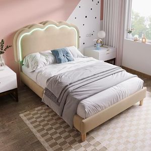 Aunvla Gestoffeerd bed, eenpersoonsbed, 90 x 190 cm, bedframe met lattenbodem en verstelbaar hoofdeinde, gevoerd bed, jeugdbed voor slaapkamer, logeerkamer, linnen materiaal