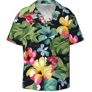 EdWal Hawaiiaanse bloemenprint print heren korte mouw button down shirts casual losse pasvorm zomer strand shirts heren jurk shirts, Zwart, 3XL