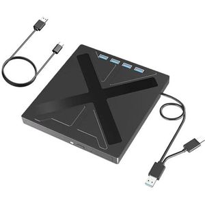 Externe CD/DVD-drive met 4 USB-poorten TF/SD-kaartsleuf Draagbare CD/DVD-schijfspeler Brander Lezer Schrijver for PC Laptop