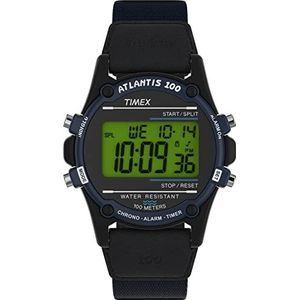 Timex Heren Expedition Atlantis 40mm horloge - zwarte kast met blauwe stof/lederen band, Blauw/Zwart, riem