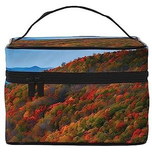 Blauwe glanzende sterren afdrukken make-up tas,Draagbare cosmetische tas,Grote capaciteit reizen make-up case organizer, Blue Ridge Parkway Bergen, Eén maat