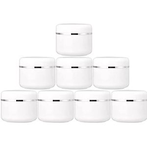 30 ml witte zilveren rand cosmetische plastic potten met schroefdeksel en PP-voering draagbare navulbare gezichtscrème lippenbalsem lotion opslag container case (Pack van 30)