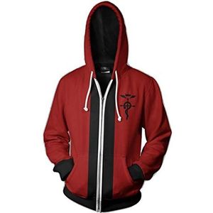 QYIFIRST Unisex Anime 3D print hoodie lange mouwen sweatshirt Edward fullmetal Elric Cosplay kostuum volwassenen maat S-5XL XXL (Chest 116cm) rood