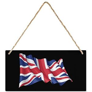 Britse vlag houten bord gepersonaliseerde houten plaquette muurkunst met touwen voor thuiskantoor decor 25 x 12,5 cm