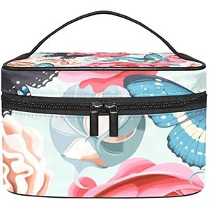 Bloem make-up organizer tas, reismake-up tas organizer case draagbare cosmetische tas voor vrouwen en meisjes toiletartikelen, Meerkleurig, 22.5x15x13.8cm/8.9x5.9x5.4in