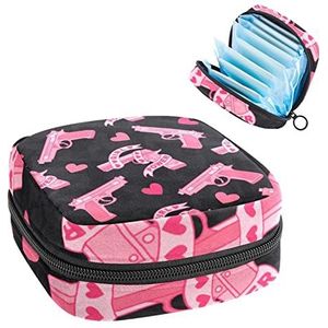 Roze Meisje Power Love Heart,Periode Pouch Draagbaar,Tampon Opbergtas,Tampon Houder voor Portemonnee Vrouwelijke Product Organizer, Meerkleurig, 4.7x6.6x6.6 in/12x17x17 cm