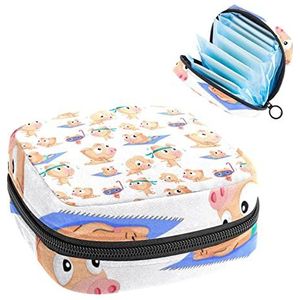 Maandverband Opbergtas,Draagbare maandverband Opbergzak,Sporting Varkens, Meerkleurig, 4.7x6.6x6.6 in/12x17x17 cm