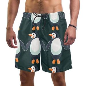 PAFEFO Leuke leuke pinguïn print heren boardshorts, sneldrogend strand zwemmen sport pakken met zakken, Leuke schattige pinguïn print, XL