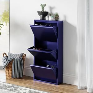 [en.casa] Schoenenkast Sokndal 3 kleppen metalen kast met bovenblad middernachtblauwt 104x50x15 cm