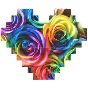 Regenboog roos gedrukt bouwstenen blok puzzel hartvormige foto DIY bouwsteen puzzel gepersonaliseerde liefde baksteen puzzels voor hem, voor haar, voor geliefden