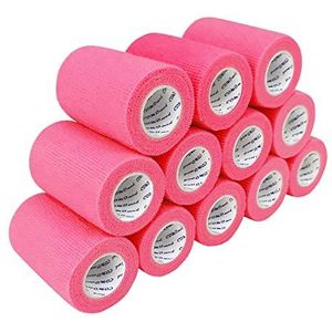 COMOmed Cohesive Bandages Vet Wrap Elastic Bandage Pink 7.5cm x 4.5m 12 Rolls Ankle Non-Woven FDA Certified…