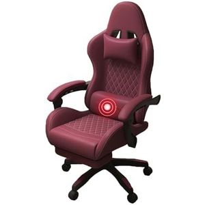 Vintage PU lederen gamingstoel, ergonomische gamerstoel met massage, computerbureaustoel met hoge rug en voetsteun for volwassenen, verstelbare videogamestoel in racestijl (Kleur : Red, Maat : 40x46