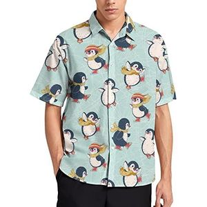 Schattige pinguïns heren T-shirt met korte mouwen casual button down zomer strand top met zak