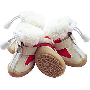 QSCTYG Hondenschoenen 4 stks/set Elastische Winter Huisdier Hondenschoenen Anti-slip Fluwelen Verdikking Warmer Kleine Comfort Laarzen Puppy Dier Chihuahua Yorkshire (Kleur: Rood, Maat: 5)