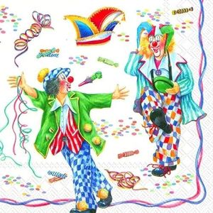 20 servetten clowns in feeststemming, carnaval, kinderverjaardag, tafeldecoratie, decoupage, servettechniek 33 x 33 cm