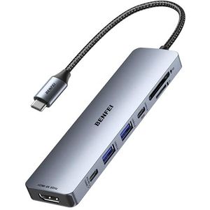 BENFEI 7-in-1 USB C Hub met HDMI (4K@60Hz), 2 USB-A, 1 USB-C Data, 100W Charge, SD/TF Card Reader, Silicone Tangle-Free kabel, compatibel met MacBook Pro/Air, iPad Pro, iMac, iPhone 15