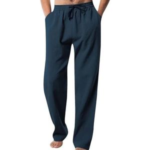 Baggy Broek For Heren Stretch Strandbroek Effen Ademend Lang Casual Strakke Broek Lichtgewicht Elastische Taille Sportjoggingbroek(Color:Navy blue,Size:L)