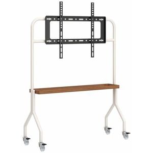 PP-Vic Draagbare Vloerstandaard Voor Mobiel Mediascherm,Verrijdbare Tv-Wagen, Geschikt Voor 43-75 Inch Tv's,Mobiele Tv-Standaard Met Opbergvakken,Verstelbare Montagegatafstand,White 1 layer