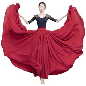 Flamencorok for vrouwen, 720 graden, volle cirkelvormige swingrok, Spaans danskostuum, volwassen, vloeiende, geplooide gelaagde rok for optredens, Halloweenfeest, rode krijtthema-outfit(Wine Red_M)