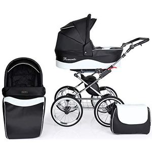 Baby kinderwagen Classic Buggy 3in1 autostoel reissysteem pasgeborenen vanaf de geboorte (2in1 zonder autostoel, zwart en wit)