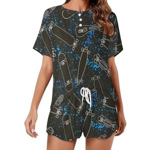 Skateboard achtergrond zachte dames pyjama korte mouw pyjama loungewear met zakken cadeau voor thuis strand M