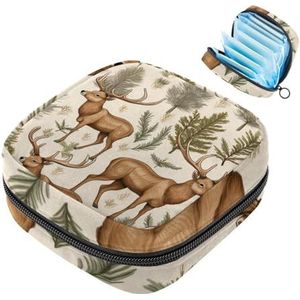 MUOOUM Kerst Bos Elanden Maandverband Opbergtas Menstruatie Pad Tas Draagbare Menstruatie Cup Pouch met Rits voor Tiener Meisjes Vrouwen Dames