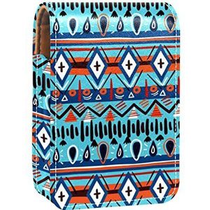 Bohemia Boho Tribe Draagbare Lipstick Case voor reizen, Mini Lipstick Opbergdoos met spiegel voor dames dames, Lederen Cosmetische Pouch, Meerkleurig, 9.5x2x7 cm/3.7x0.8x2.7 in