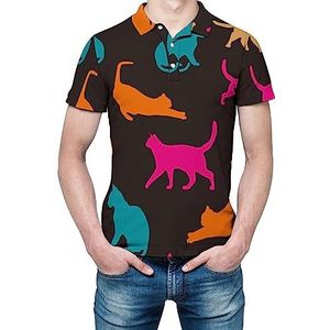 Kleurrijke katten silhouet heren korte mouw shirt golfshirts reguliere pasvorm tennis t-shirt casual zakelijke tops