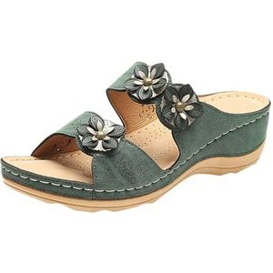 Orthopedische Wedge Sandalen Voor Vrouwen Boog Ondersteuning Comfortabele Wiggen Slides Mode Orthotische Dressy Zomer Wandelschoenen, A2 Groen, One Size