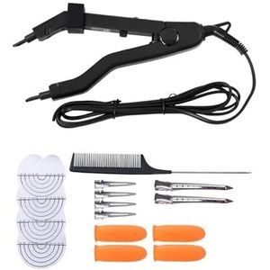1Set Hair Extensions Machine Connector Fusion Iron Heat Verstelbare Temperatuur Mini Verwarming Tip Keratine Bonding Tools Efficiënte Tijdbesparing(Black Kit)