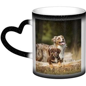 Australische herder honden Aussie bruine honden, keramische mok warmtegevoelige kleur veranderende mok in de lucht koffiemokken keramische beker 330ml
