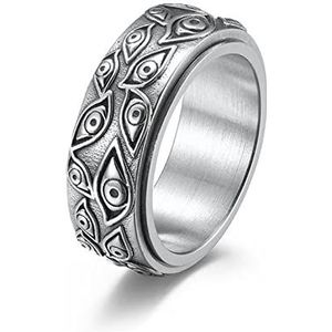 Ringen Gesneden ogen heren ring rvs vintage punk vinger sieraden rock cultuur ring unisex mannen vrouwen feestaccessoires 925 Sterling Zilver Ring (Color : 10, Size : Silver)