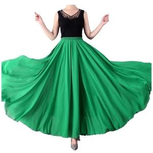 Flamencorok for vrouwen, 720 graden, volle cirkelvormige swingrok, Spaans danskostuum, volwassen, vloeiende, geplooide gelaagde rok for optredens, Halloweenfeest, rode krijtthema-outfit(Green_L)