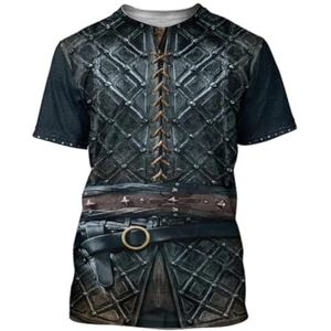 Viking Middeleeuws Pantser T-shirt, Heren Retro Punk Straat Cosplay Losse Grote Maat Korte Mouwen, 3D Dubbelzijdig Full-body Print Zomer Sneldrogende Top (Color : Viking B, Size : XS)