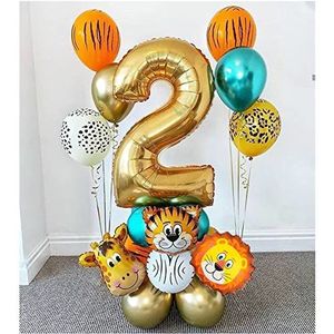 Ballonnen 18 stks jungle dierlijke ballonnen set chroom metallic latex ballon 30 inch goud nummer globos verjaardagsfeestje doucher decor Heliumballonnen (Color : 18pcs, Size : Number 2)