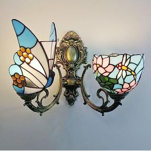 Tiffany Stijl Wandlamp, Vlinder Gekleurde Glazen Nachtkastlamp Voor Woonkamer, Slaapkamer En Badkamer