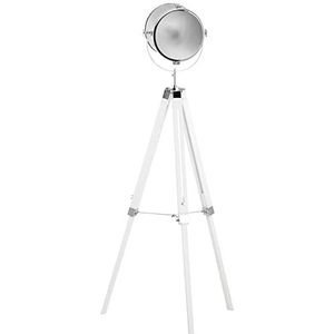 HOMCOM vloerlamp studiolamp met statief, in hoogte verstelbare, draaibare lampkop, industrieel design, staal- en grenenhout, wit, 100-140 cm