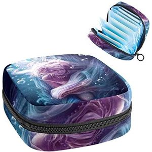 Periode Pouch Draagbare Tampon Opbergtas,Tampon Houder voor Portemonnee Vrouwelijke Product Organizer,Anime Fantasy Mermaid Fairy, Meerkleurig, 4.7x6.6x6.6 in/12x17x17 cm