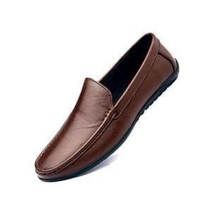 Loafers for heren Ronde neus Kunstleer Loafer Schoenen Antislip Platte hak Comfortabele casual slip-on (Color : Brown, Size : 41 EU)