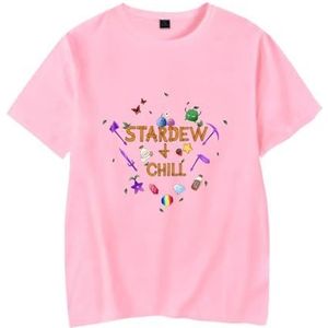 Stardew Valley T-shirt voor jongens en meisjes, casual T-shirt, uniseks, modieus shirt met korte mouwen, zomerkleding, roze, L