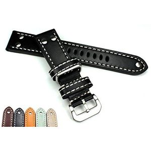 Pilot Aviator Military Style Robuuste band echt echt lederen horlogeband AW NATO met klinknagels, zwart, 24mm, Riemen.
