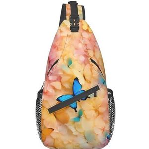Lichte romantische bloemenprint heuptas voor dames en heren, modieuze crossbody tassen, sling rugzak met verstelbare riem, Vlinder, Eén maat
