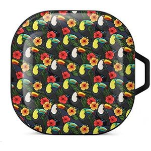 Toucan en Hibiscus oordopjes hoesje compatibel met Samsung hard shell beschermhoes zwart stijl