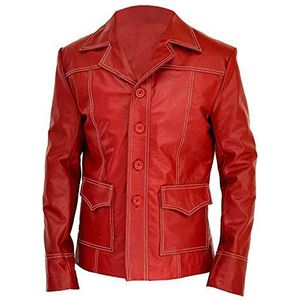 Heren Brad Pitt Fight Club Tyler Durden jas rood biker lederen jas, Rood, L