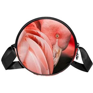 Ronde Crossbody Tas Messenger Purse voor Vrouwen Vogel Flamingo Roze Veer, Meerkleurig, 6.7x6.7x2.3 in, Sling Rugzakken