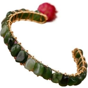 Minerale steen open manchet armband for vrouwen citrien kristal edelsteen chip kralen verstelbare armband sieraden cadeau (Color : Green Jade)