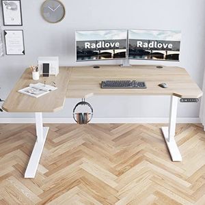 Radlove Bureau, in hoogte verstelbaar, elektrisch, 150 cm, L-vorm, staand bureau met 4 geheugenbesturing met tafelblad, 2-voudige telescopische staande bureau, splitplank
