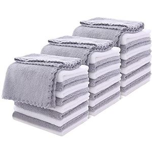 MOONQUEEN 30 Pack Microfiber Face Towel - Premium Zachte Make-up Remover Doeken (Wit-Grijs, 30 Pack)